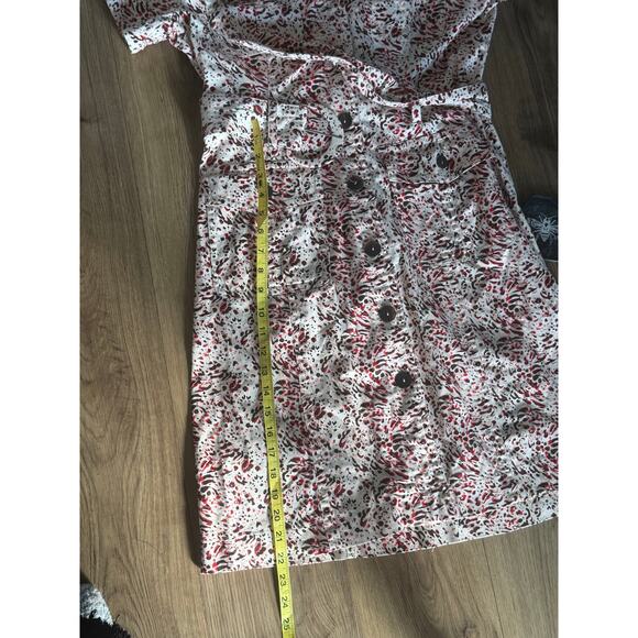 Robert Louis Shirt Dress Red Brown Abstract Print Belted Utility Women M - Picture 8 of 9